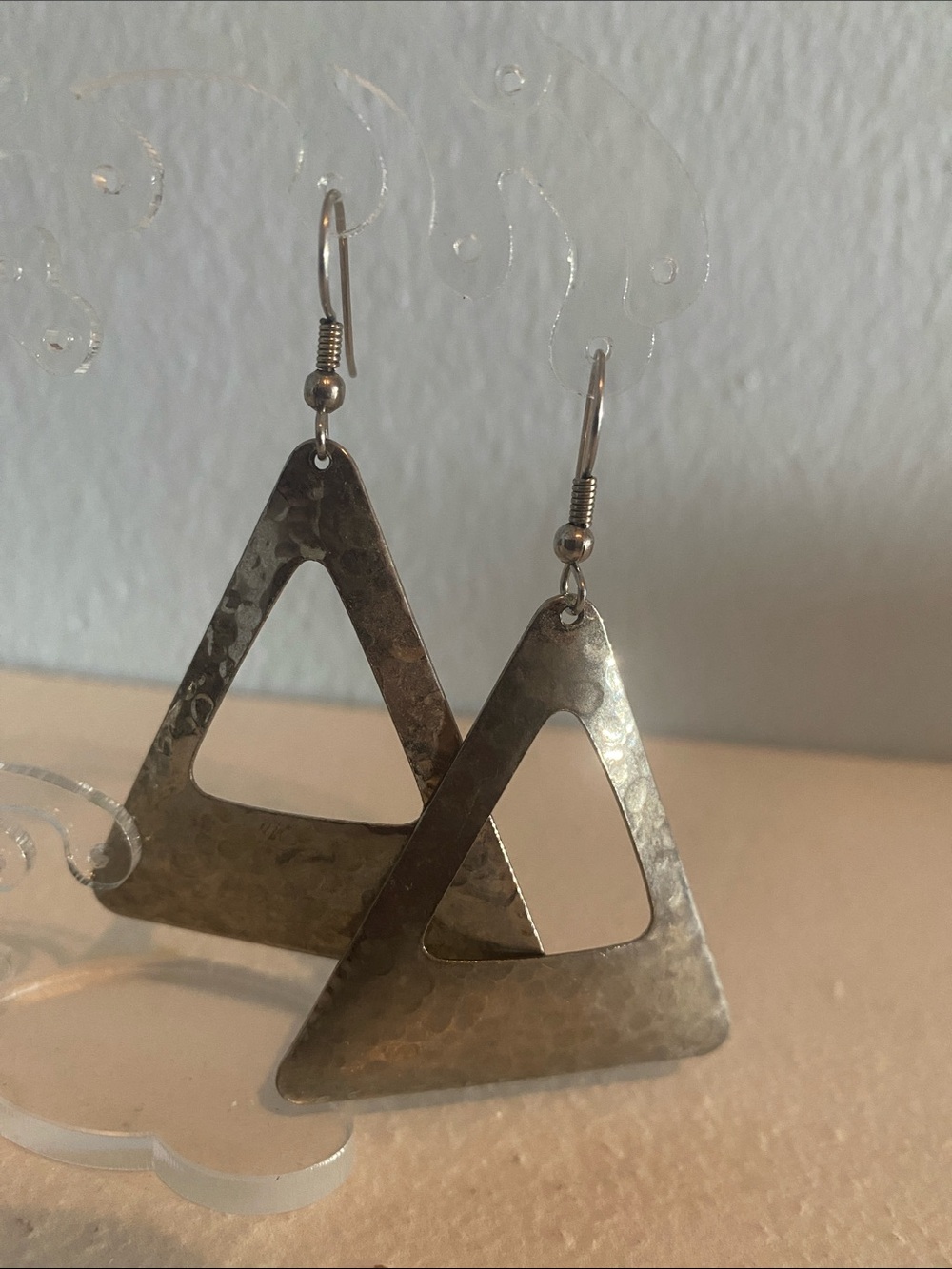 Hammered Triangle Silver Dangle Earrings